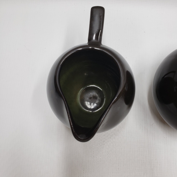 Tannex Stoneware Creamer Sugar Bowl Brown Green Tan - Picture 7 of 12